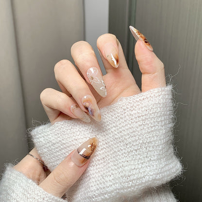 Light Apricot Ink Wash Oval   Press-On Nails