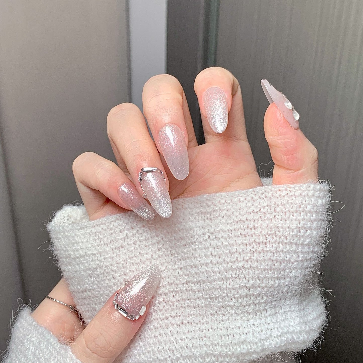 Glitter Floral  Almond Press-On Nails