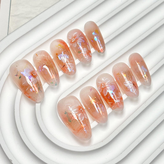 Pink-Orange Fairy Transparent Press-On Nails