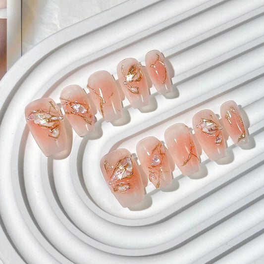 Peach Shell  Trapezoid Press-On Nails