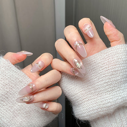 Pink Translucent Iridescent Stone Press-On Nails