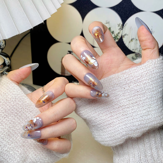 Light Gray-Blue Luxury Fairy Press-On Nails