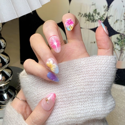 Floral Gradient Almond Press-On Nails