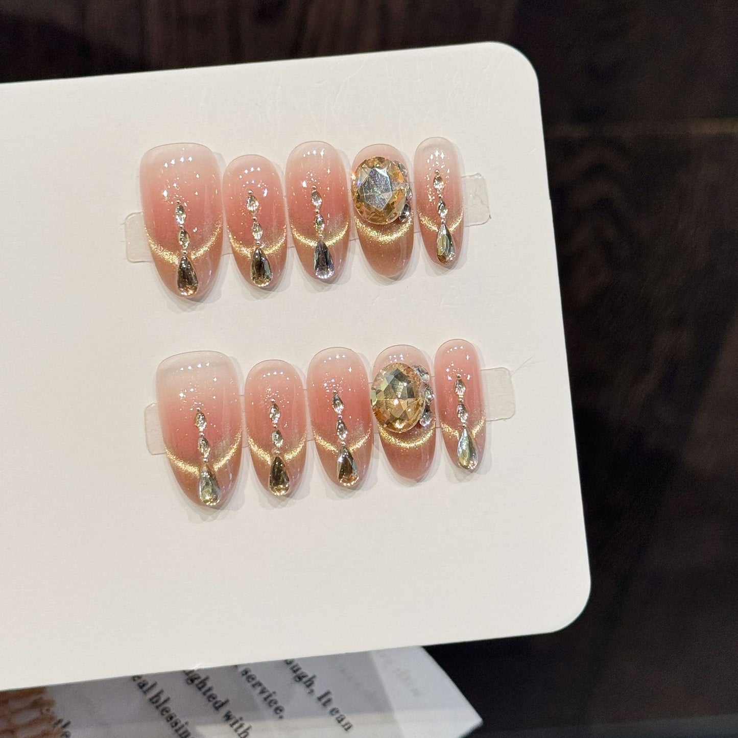 Pink Gold Diamond Medium Press-On Nails