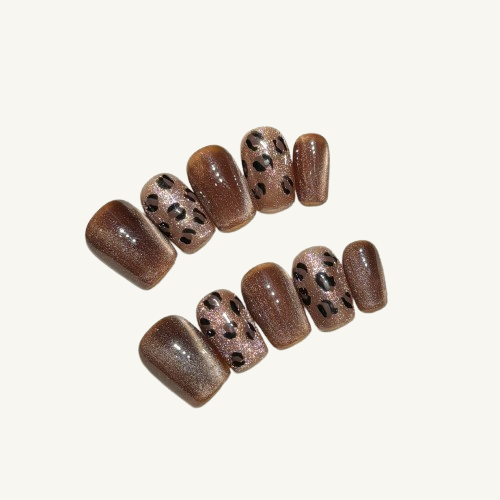 Wild Heart Press-On Nails | Handmade Sexy Leopard Cat Eye Coffin