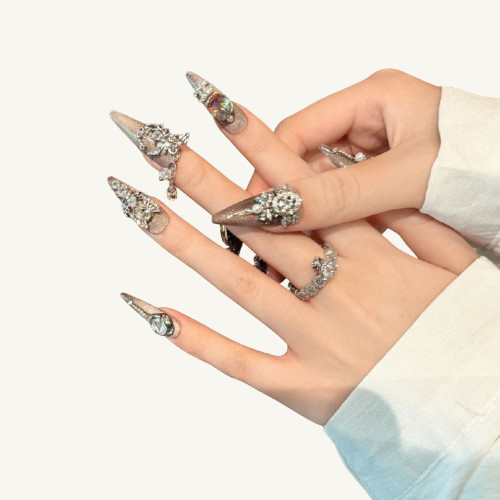 Chandelier Dreams Press-On Nails | Handmade Crystal Cat Eye Stiletto