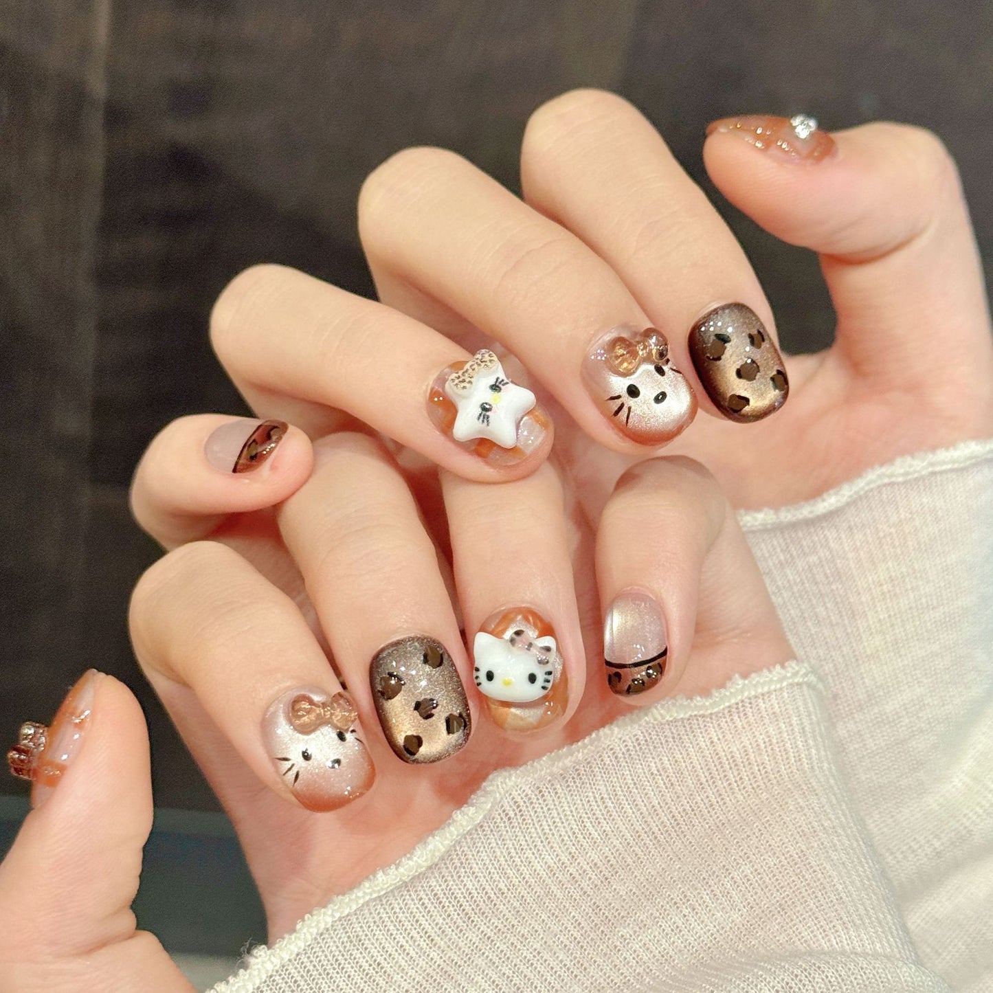 Milk Tea Hello Kitty Squoval Press-On Nails
