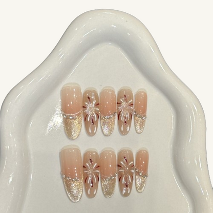 Champagne Gold Glitter Press-On Nails | Long Oval Handmade Fake Nails