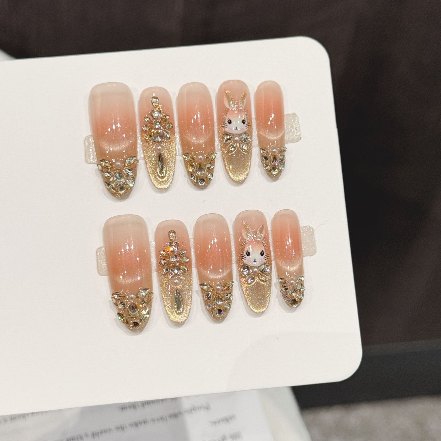 Peach Bunny Sparkle Long Oval Press-On Nails
