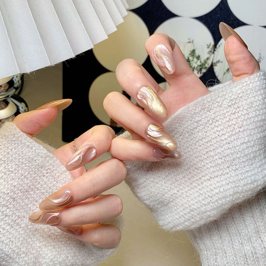 Gold-Brown Marble  Press-On Nails