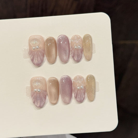 Lavender Glitter Shell Oval Press-On Nails