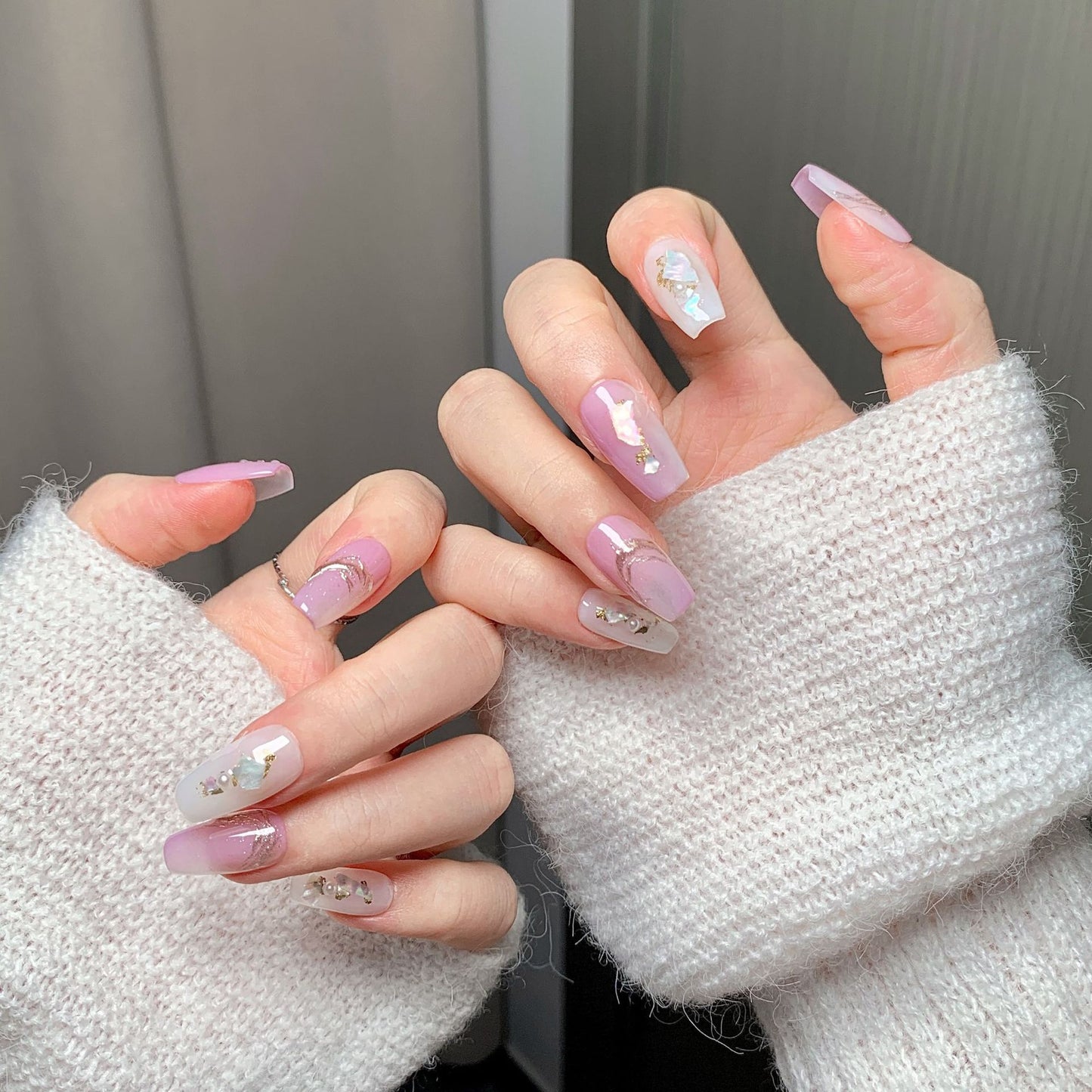 Pink Shell  Trapezoid Press-On Nails