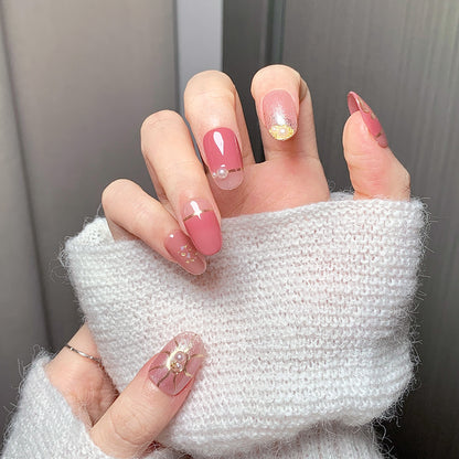 Pink-Gilded Mist Oval  Press-On Nails