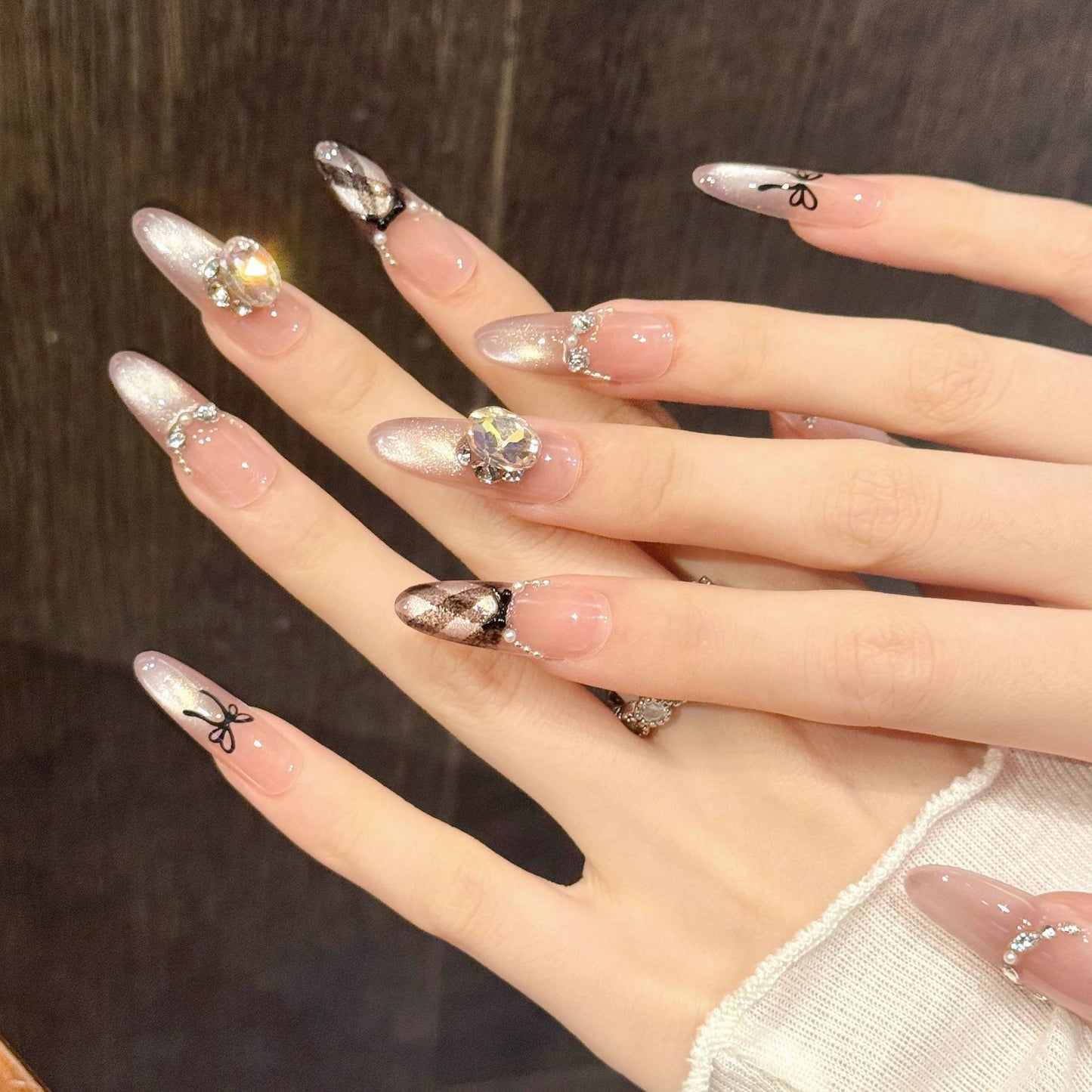 Gold Diamond Glitter Oval Press-On Nails