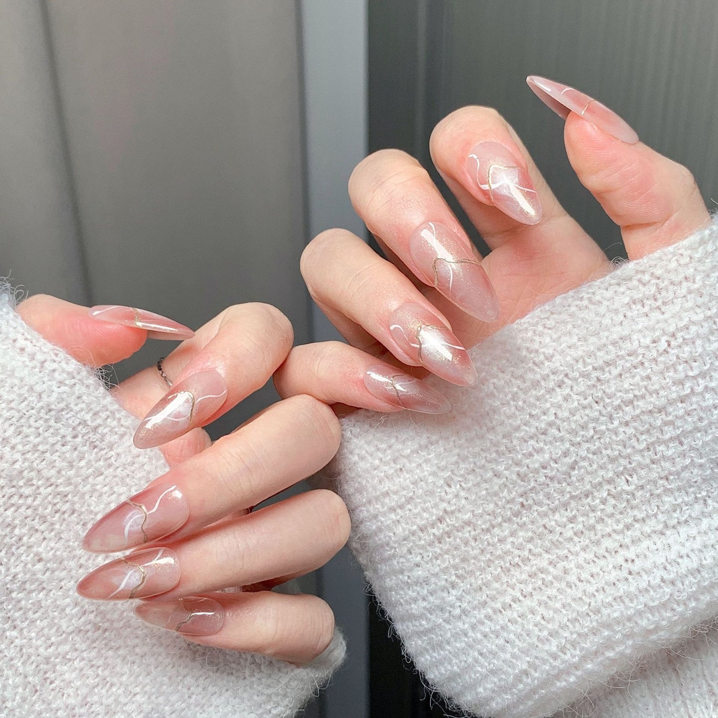 Pink Crystal Gilded Oval  Press-On Nails