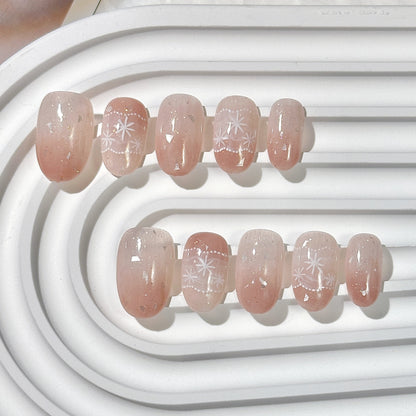 Pink Sheer Snowflake Oval Press-On Nails