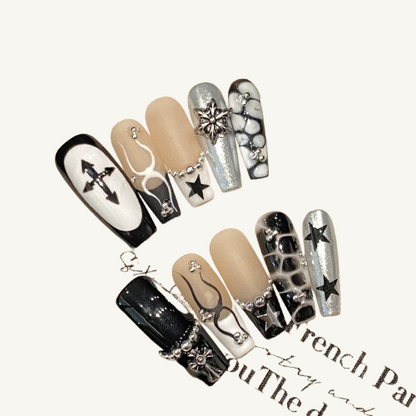 Black & White Graffiti Press-On Nails | Handmade Coffin Fake Nails