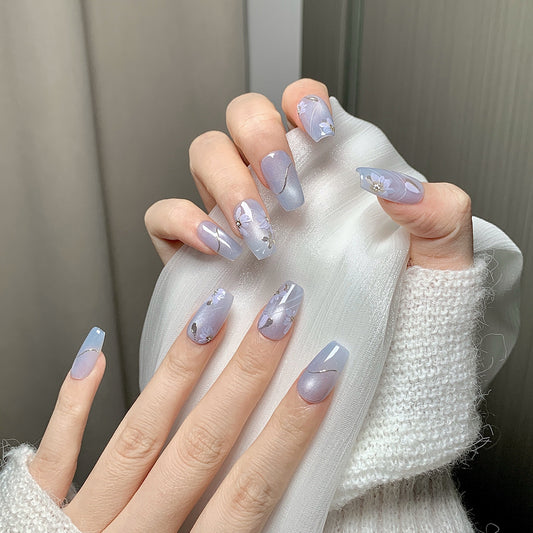 Light Blue Purple Floral Press-On Nails