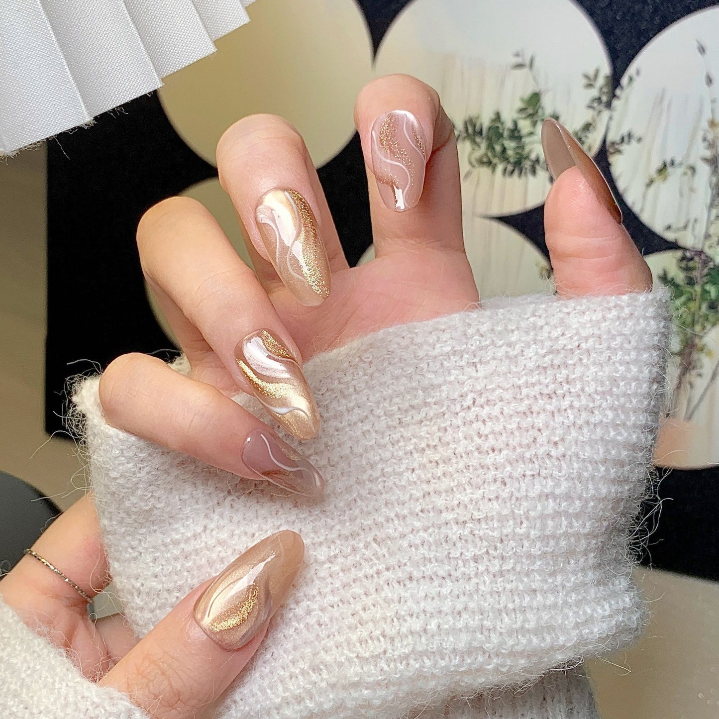 Gold-Brown Marble  Press-On Nails