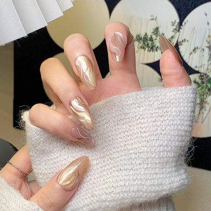 Gold-Brown Marble  Press-On Nails