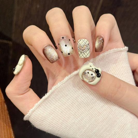 Hello Kitty Glitter Short Coffin Press-On Nails