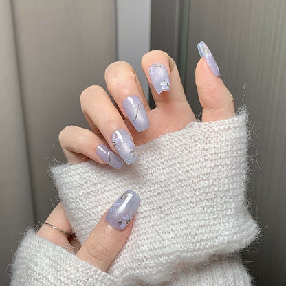Light Blue Purple Floral Press-On Nails