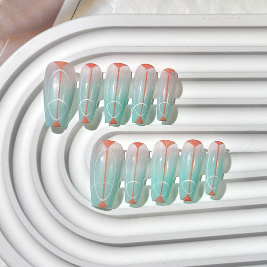 Light Green Geometric Trapezoid Press-On Nails