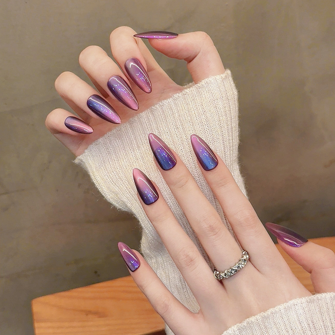 Purple Pink Gradient  Almond Press-On Nails