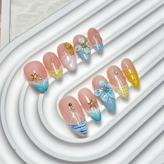 Fresh Ocean Short Almond Press-On Nails