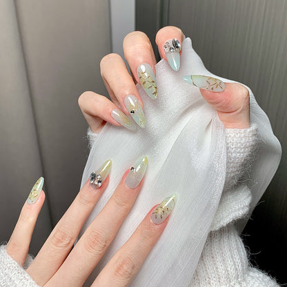 Mint Green Gold Accent Press-On Nails