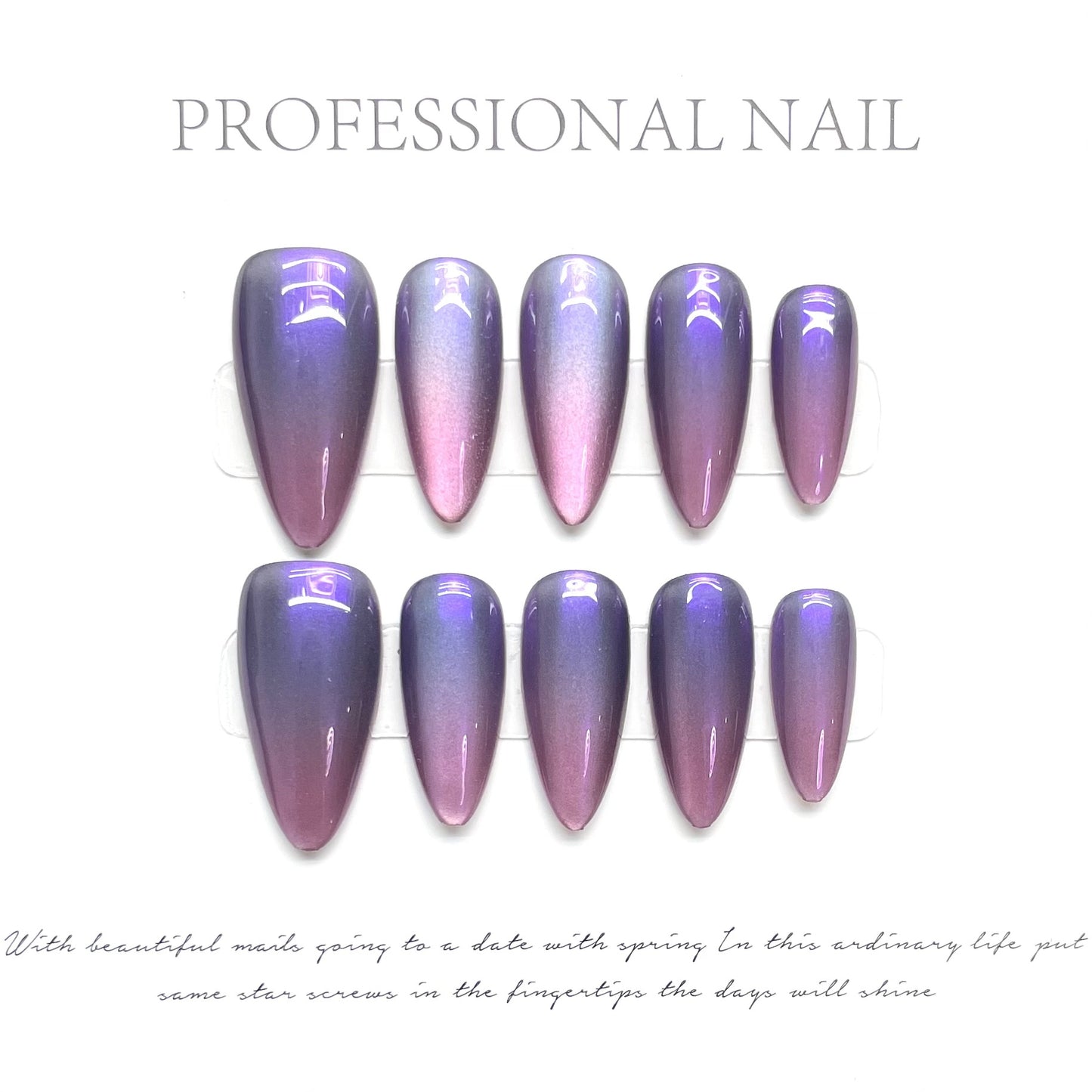 Purple Pink Gradient  Almond Press-On Nails