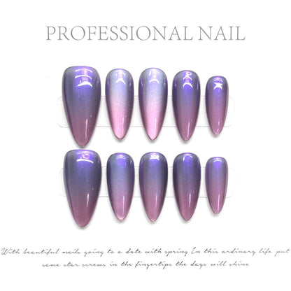 Purple Pink Gradient  Almond Press-On Nails