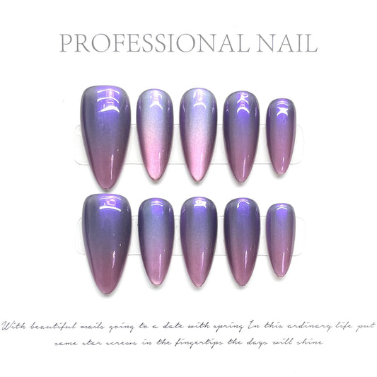 Purple Pink Gradient  Almond Press-On Nails