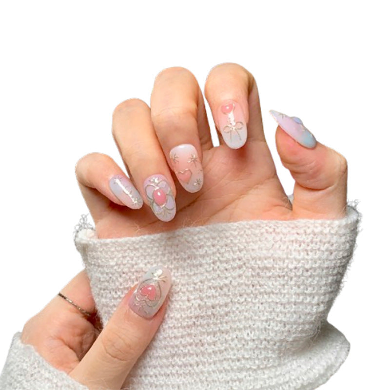 Translucent Pink Dreamy Heart Press-On Nails