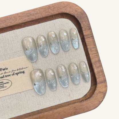 Starry Dream Press-On Nails | Handmade Star Cat Eye Oval Fake Nails