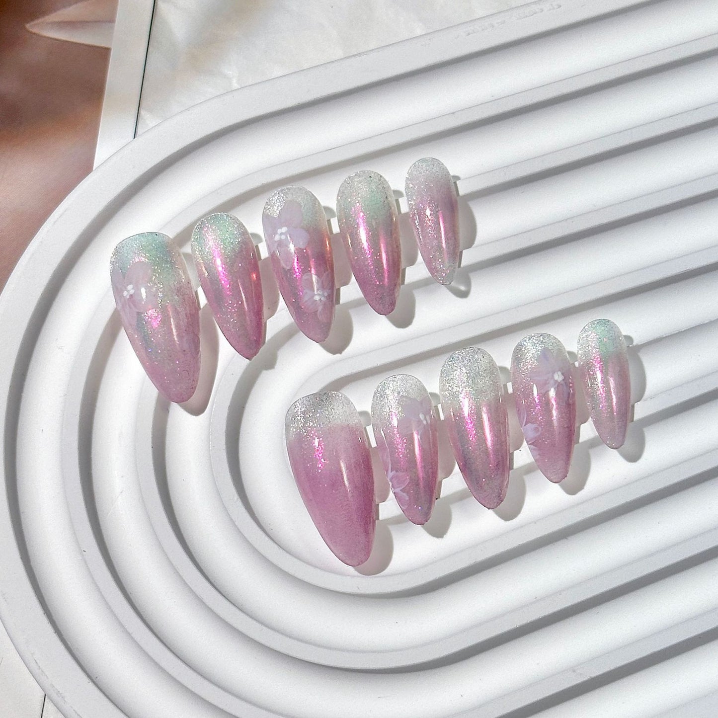 Pink-Purple Glitter Stiletto Press-On Nails