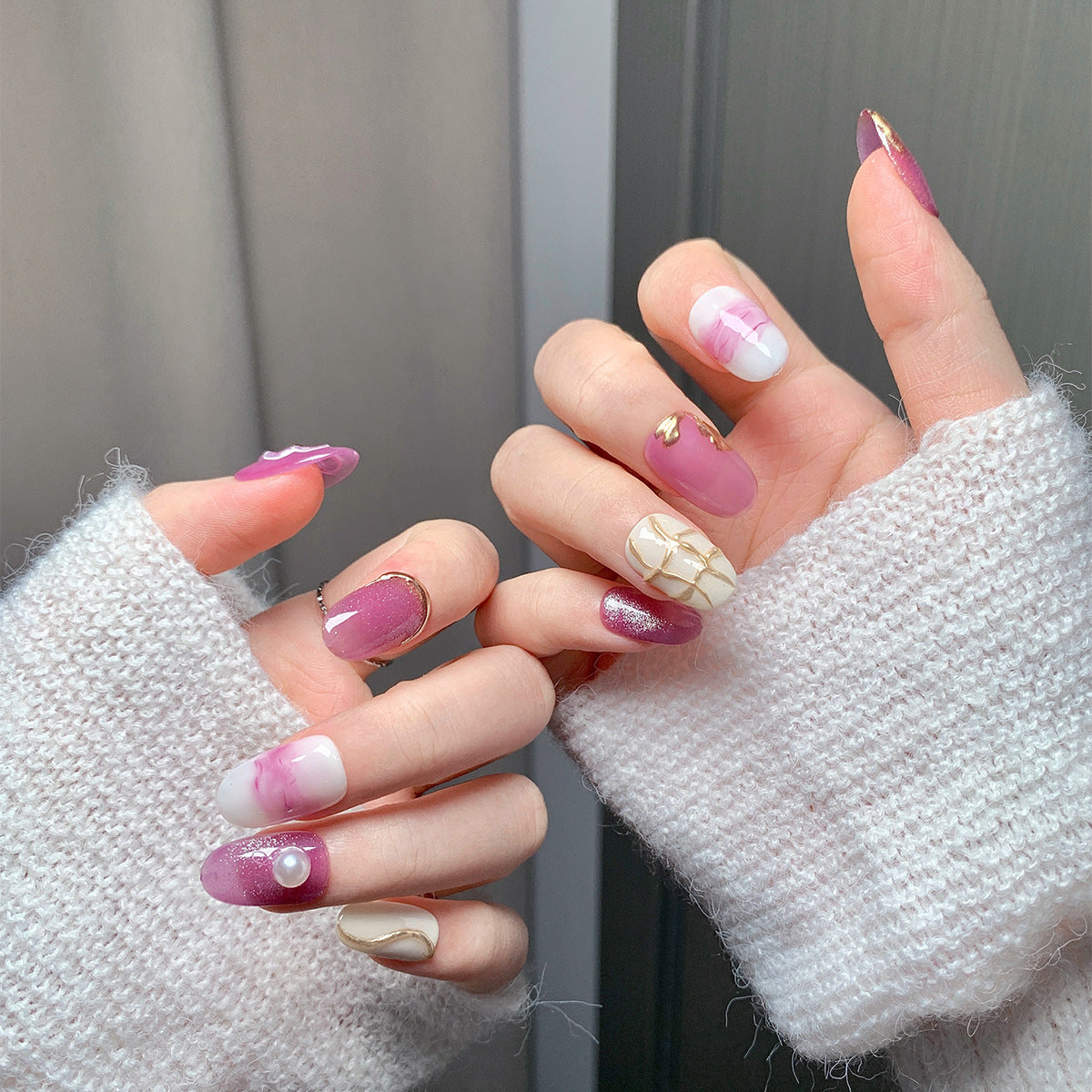 Pink-Purple Sweet-Cool Square Press-On Nails