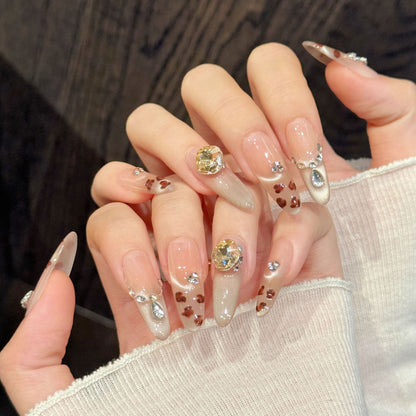 Peach Heart  Oval Press-On Nails