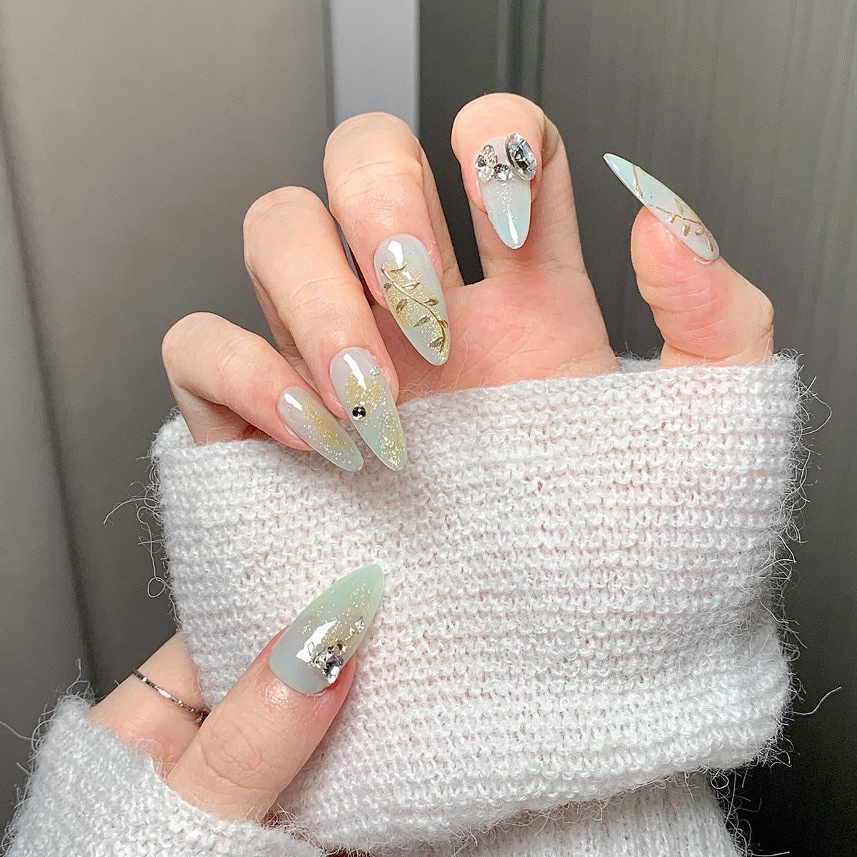 Mint Green Gold Accent Press-On Nails