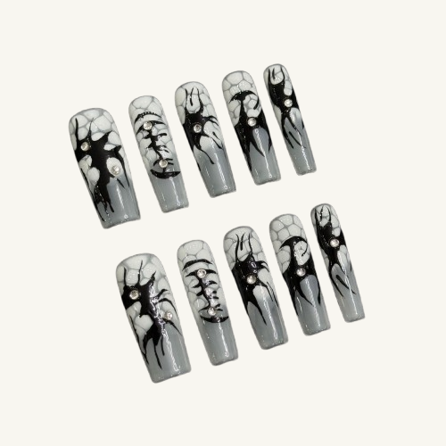 Gothic Graffiti Press-On Nails | Long Square Handmade Fake Nails