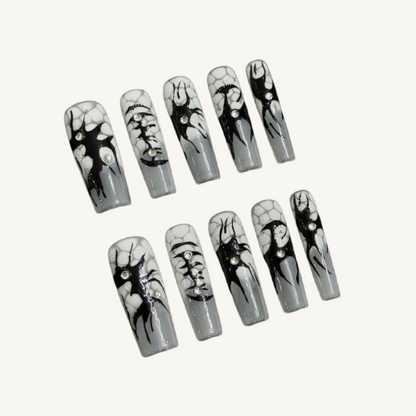 Gothic Graffiti Press-On Nails | Long Square Handmade Fake Nails