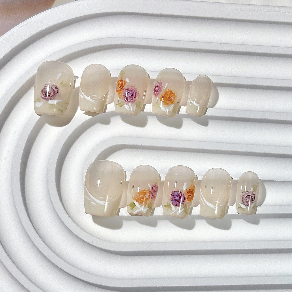 Nude Sheer Floral  Press-On Nails