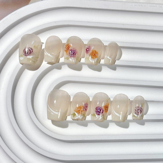 Nude Sheer Floral  Press-On Nails