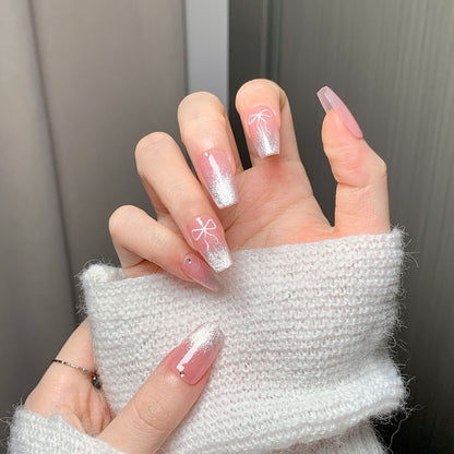 Pink Translucent Silver Glitter Press-On Nails