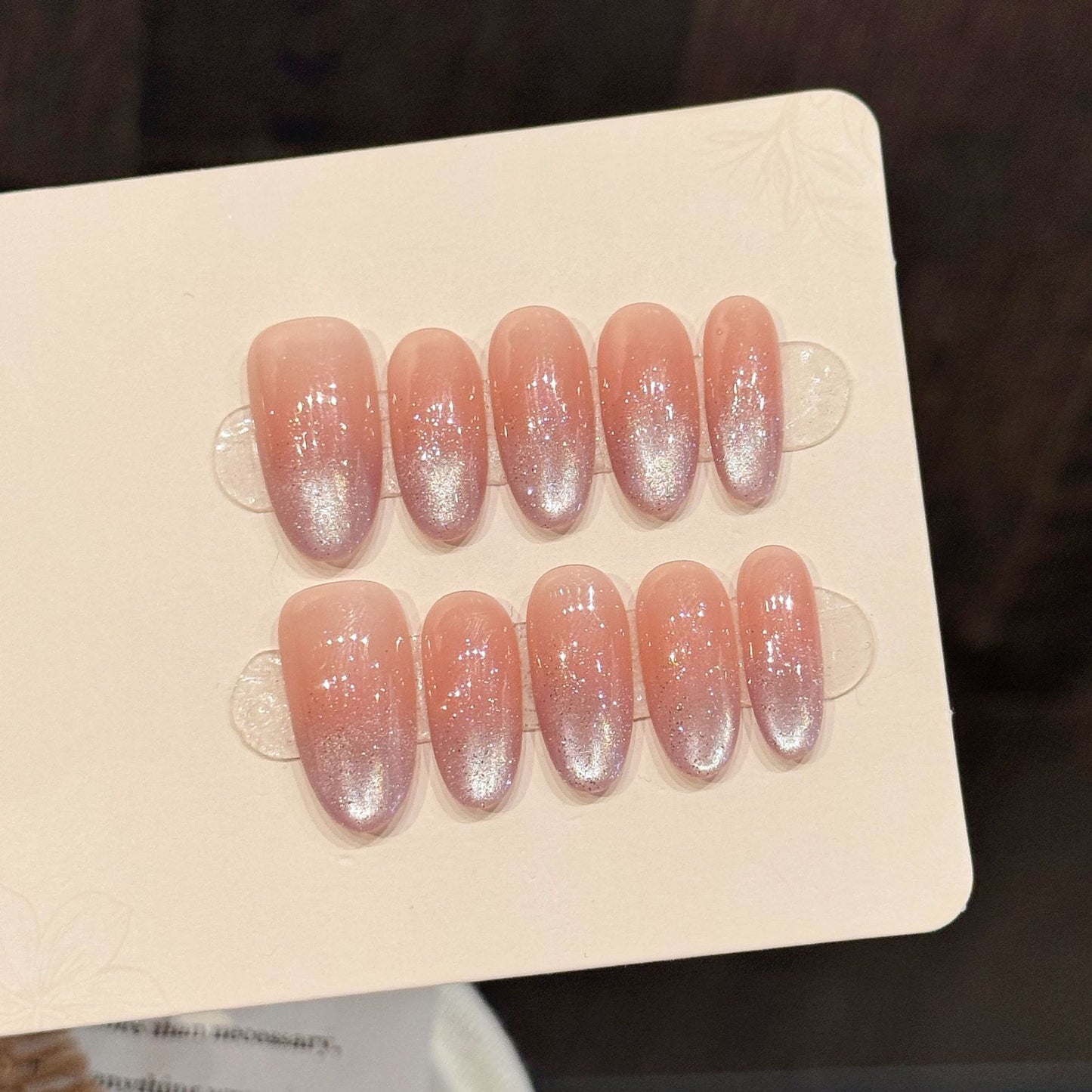 Pink-White Shimmer Short Oval Press-On Nails