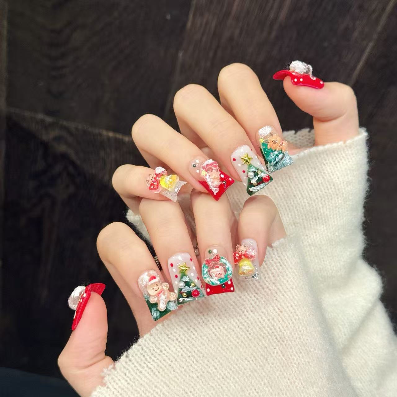 Christmas Theme Square Press-On Nails