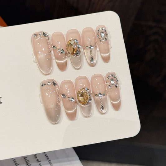 Pink Gem Oval Press-On Nails