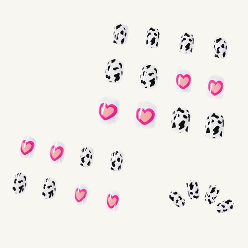 Cow Print & Heart Press-On Nails | Pink Jelly Oval