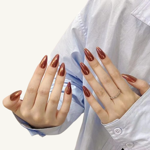 Metallic Russet Press-On Nails | Handmade Medium Almond Fake Nails