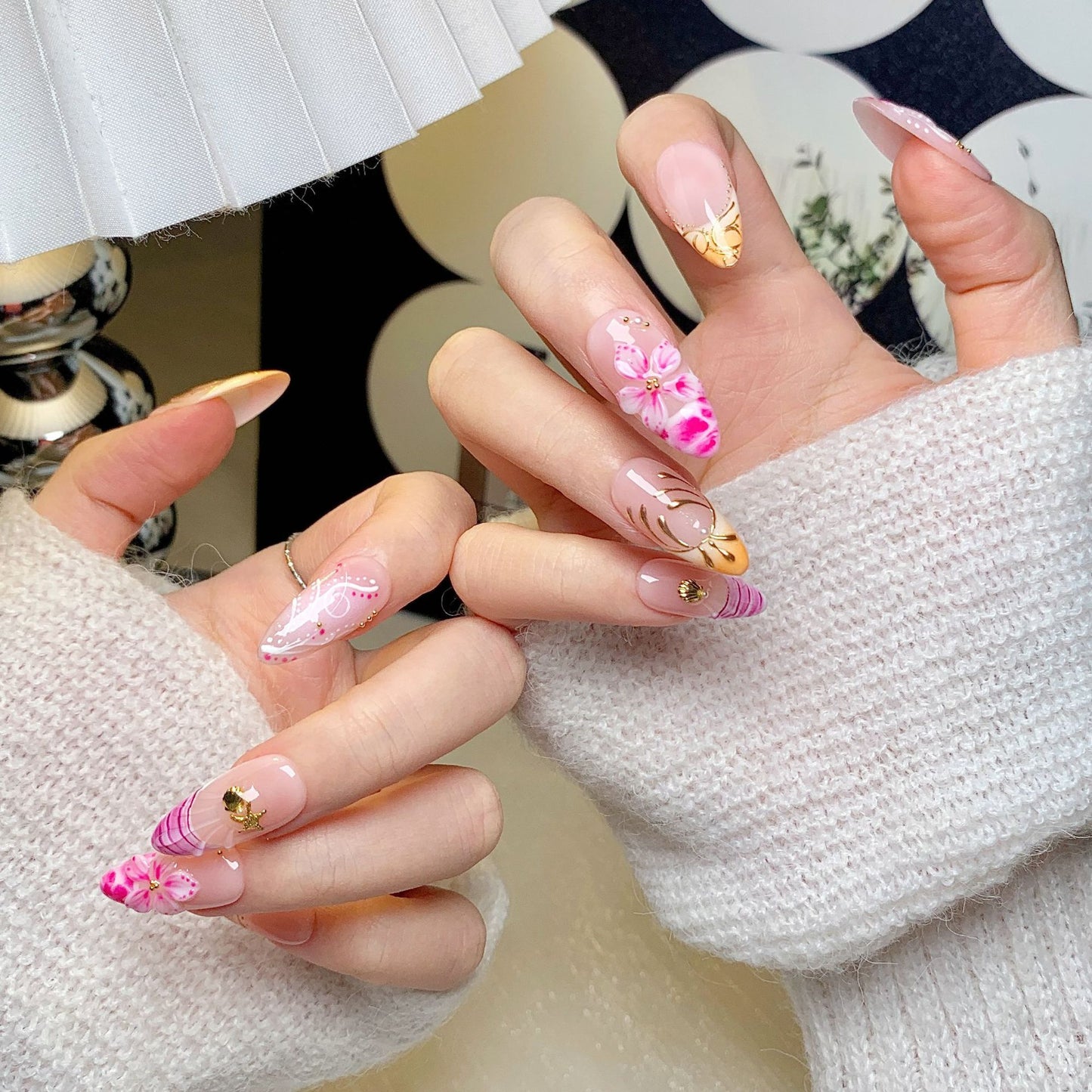 Pastel Floral Short Almond Press-On Nails